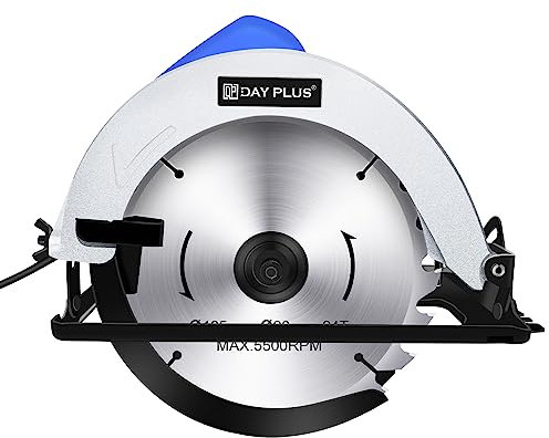 1200W Corded Circular Saw, 5500RPM Pure Copper Motor Electric Circular Saw with Aluminum Blade Housing, Saw Blade(185mm 24T), Max Cutting Depth 55mm, Ideal for Wood Cutting (Circular Saw)