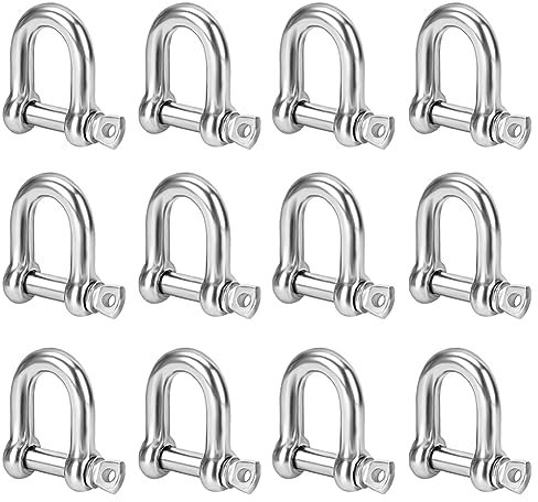 12 Piezas M5 Grilletes Acero Inoxidable 304 Shackle D Anillo de Grillete de Bloqueo Grillete Recto Grillete de Ancla Grillete de Cadena para Conexión Rápida y Grilletes Fijos