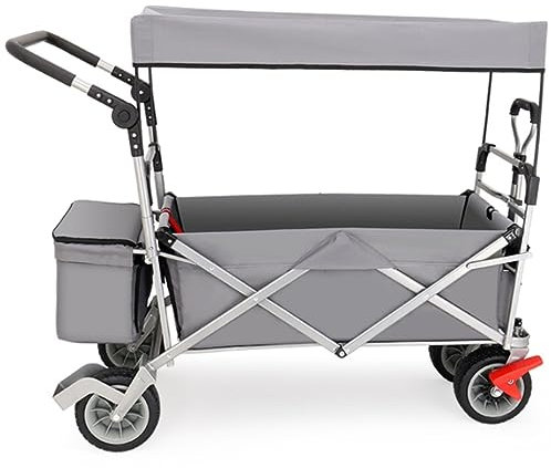 VONGAZ Faltbollerwagen Bollerwagen Handwagen Klappbarer Gartenwagen, Robuster Wagen Mit Vordach Für Outdoor-Camping, Strand, Zugwagen Mit 4 Rädern Faltwagen Strandwagen Transportwagen (Color : Grey)