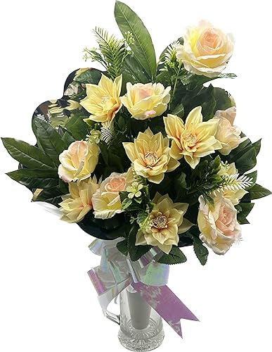 PLUS HOME Ramo para Cementerio de Flores Artificiales de Tela para Todos los Santos Medida + -78cm.ENCARADO Rosa Clematis SALMÓN