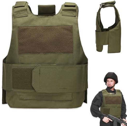 Udbrud Taktische Weste, Weste Einstellbar Einsatzweste Stichfeste Unterziehwest Tactical Vest CS Airsoft Paintball Weste Schützt Brust und Rücken für Jagd Wandern Safari Arbeiten-Armeegrün