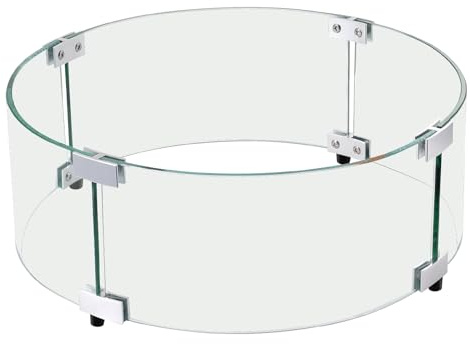 VEVOR Eldstad vindskydd, 43 x 17 cm rund flamskyddsfilm i glas, 0,64 tum tjockt brandbordstillbehör, klart härdat glas flamskydd för propan, gas, utomhus, uteplats, trädgård