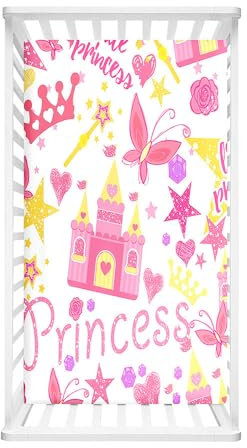 Hiseng Baby Spannbettlaken Bettlaken für Runde & Eckige Matratzen, Weiche Mikrofaser Spannbettlaken Kinderwagen Unisex Matratzenschoner für Beistellbett & Kinderwagen (Rosa Schloss,40x80cm)