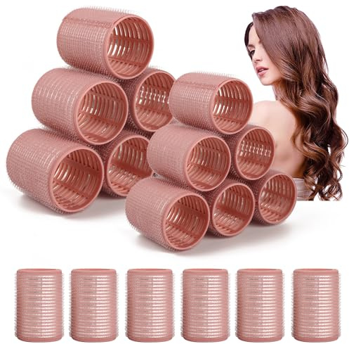 xnicx Rizador de Rulos Pelo Grandes sin Calor,Juego de 18 Rulos Térmicos Cerámicos para Cabello,Heatless Hair Curlers Rollers para Pelo Largo,Corto(60,48,36mm,Rosa)