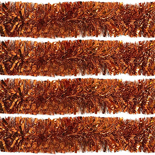 RockParty Sparkling Thick Orange Tinsel Christmas Tree Garland – Elegant Holiday Decoration for Festive Christmas Décor (Pack of 1 (2m))