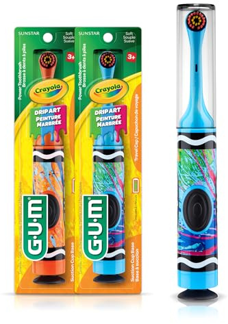 GUM Crayola Drip Art Kids Power Soft Toothbrush, Ages 3+, 1 Count (2 Pack)
