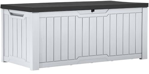 YITAHOME Außenspeicherbox 120-Gallonen-wasserdichte Deckbox für Gartengeräte Terrassenkissen Swimmingpool-Zubehör verschließbar einfach zusammenzubauen vielseitiger Sitzbank oder Tisch,Schwarz + Weiß
