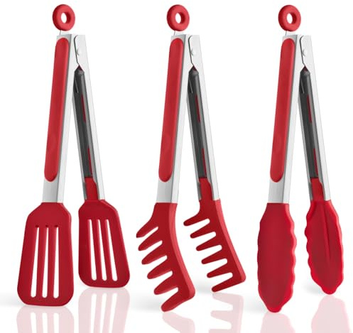 3 Pack Silicone Tongs for Cooking,Maywe Tanso 9 Inch Cooking Kitchen Tongs with Silicone Tips,Nonstick Stainless Steel Tongs for Steak Pie Pizza Pasta Spaghetti Salad BBQ Buffet