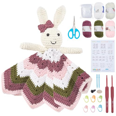 WEBEEDY Bunny Crochet Blanket Kit for Beginners,Easter Rabbit Crochet Set Include Yarn,Video Tutorials and Crochet Hook for Adults,Animal Blanket Crochet Starter Kit for Knitting Easter Decor Gifts