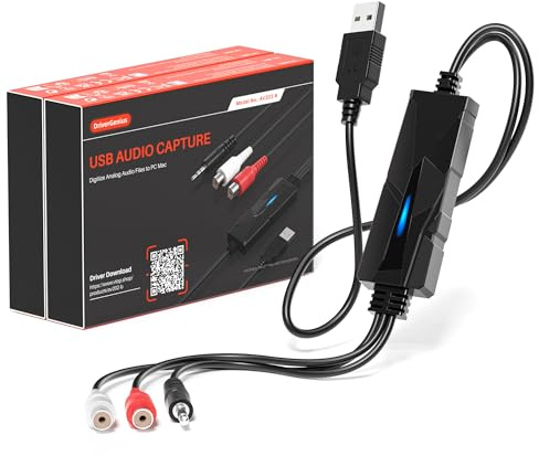 DriverGenius AudioXfer Dispositivo USB de Captura de Audio para Entusiastas | Convierte Casetes, Vinilos, MD y Más a Digital Mediante Conexiones 3.5mm/RCA | PC, Mac y Linux (2 Piezas/Paquete)