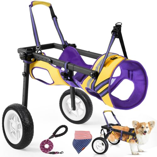 Lokshun Dog Wheelchair for Back Legs Small, Newly Wheelchair for Small/Medium Dogs, Adjustable Dog Carts with Wheels for Disabled Hind Legs, with Leash, Angle-Adjustable All-Terrain Wheels - M
