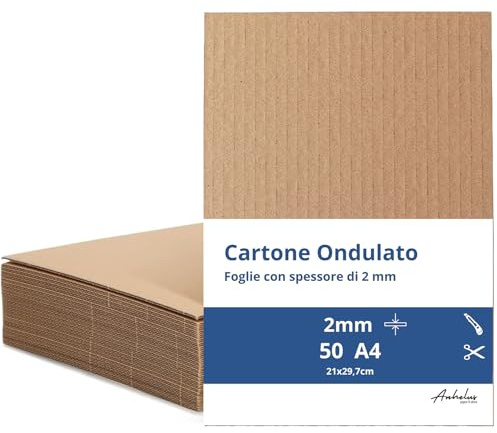 50 A4 Cartone Artigianato 2 mm | Confezione da 50 fogli - Dimensioni 21 x 29,7 cm | Cartone da 2 mm di spessore | Lastra cartone ondulato marrone | Per imballaggio, spedizzione e Artigianato