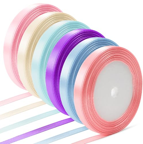 Feirdhoo Presentband 6 färger, satinband 10 mm × 23 m sidenband, tygband, band för fest, dekoration, pyssel, dekorativa band, band för födelsedag, bukett, bröllop, ballonger, gör-det-själv