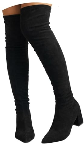 Xbemkste Overknees stövlar dam med klack eleganta långa stövlar knähöga stövlar höga slip-stövlar mocka blockklack stretch stövlar vinterstövlar lätta att sätta på