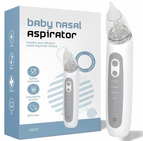 HOMEFUNK Aspiratore nasale per neonati, aspiratore nasale elettrico per bambini, con 3 punte in silicone, livello di aspirazione regolabile (grigio scuro, standard)