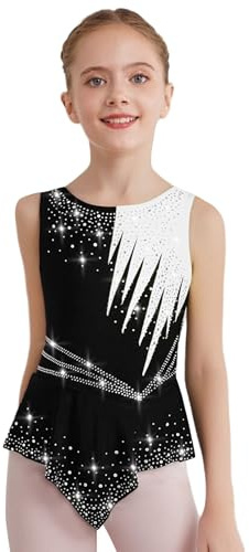 iiniim Maillot Competición de Gimnasia Rítmica para Niñas Vestido Patinaje Sobre Hielo de sin Mangas con Pedrería Brillante Body de Baile Latino 5-16 Años