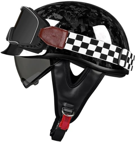Herr dam öppen ansikte motorcykelhjälmar vintage skoter halvhjälm motorcykel halvhjälm DOT/ECE-godkänd krasch halvhjälm med glasögon för cruiser cykel skateboard skoter 3,XL (61–62 cm)