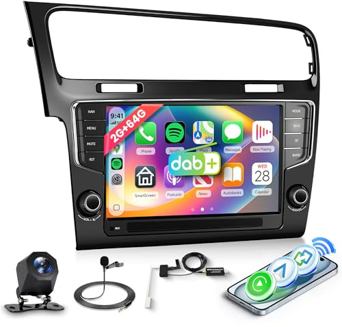 2G+64G Dab+/Dab Android Radio Coche para VW Golf 7 2013-2018 Inalámbrico Carplay Android Auto, 7 Pulgadas Pantalla Táctil Radio con GPS Navi WiFi Mirror Link Bluetooth FM/RDS/EQ/USB Cámara Trasera