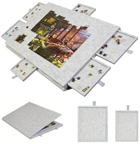 EUBSWA Tavolo puzzle inclinabile, 1000 pezzi, con supporto e coperchio 2 in 1 e 6 cassetti, tavolo puzzle portatile per adulti con ripiano puzzle in feltro (grigio chiaro)