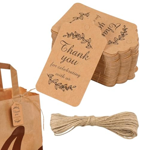 150 etichette regalo, 3 x 6 cm, 30 metri di corda di iuta naturale, etichette in carta kraft per esporre gioielli e vestiti, adatte per etichette regalo, cartellini dei prezzi e lavori fai da te.