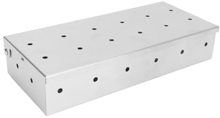 Omquot Scatola per affumicatura in acciaio inox, per trucioli di legno, per barbecue, accessori per barbecue, campeggio