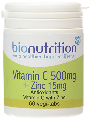 Bio Nutrition Vitamin C 500mg + Zinc 15mg : Antioxidant and Immune Vitamin and Mineral Supplement : 60 vegi-tabs