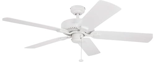 Honeywell Ceiling Fans Belmar 52 Inch Ceiling Fan Without Light, Outdoor Ceiling Fan with Pull Chain, Tri-Mount Traditional 5 Blade Design, ETL Wet Rated, White (50198-01)