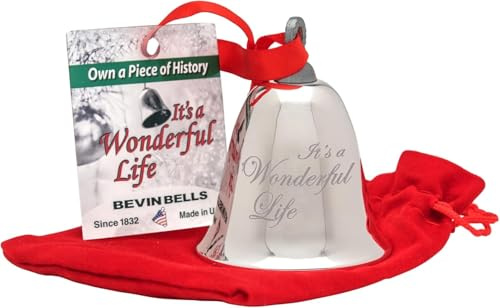 Bevin Bells It’s a Wonderful Life Christmas Tree Ornament Bell | Made of Steel | Movie Keepsake Christmas Ornament | Includes Red Velvet Bag & Red Satin Cord | Made in CT, USA