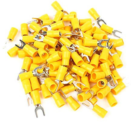25 x capocorda per cavi a forcella in giallo 4,0-6,0mm2 foro Ø M6 isolato in stagno PVC morsetto di collegamento capocorda cavo connettore in rame stagnato