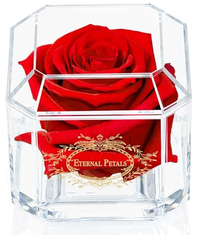 Eternal Petals A 100% Real Rose That Lasts Years, Handmade in London, Flowers Delivery Next Day Prime UK – Gold Solo (Red)