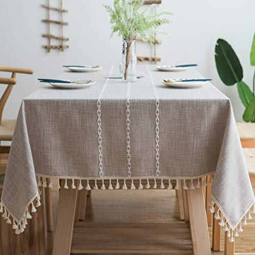 Pahajim Tovaglia Rettangolare con Frangia Tovaglia Cotone e Lino Table Cloth Elegante Lavabile Copritavolo Moderno per Esterno, Decorazione del Tavolo della Cucina(Beige, 140 x 220 cm)