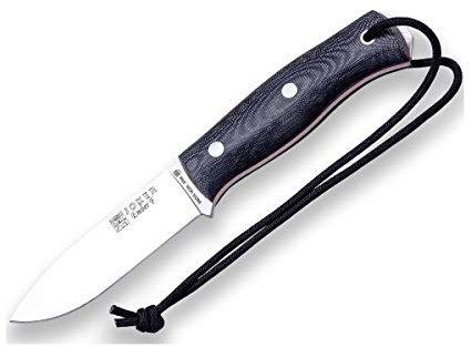 Joker Bushcraft Jokermesser Ember F CM123-P, Schwarze Lederscheide, Gürtelmesser mit 10,5 cm Klinge, Micarta-Griff, mit Feuerstahl und Parakord 550, Werkzeug zum Fischen, Jagen, Campen und Wandern