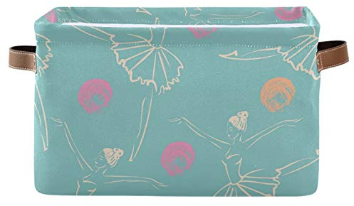 susiyo Large Foldable Storage Bin Beautiful Ballerina Fabric Storage Baskets Collapsible Decorative Baskets Organizing Basket Bin with PU Handles for Shelves Home Closet Bedroom Living Room-1Pack