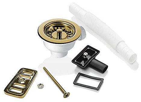 90mm Gold Strainer Waste & Overflow for Astini RAK Rangemaster Ceramic Sink