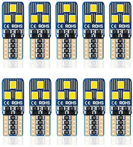 10pcs Lampadine W5W T10 LED 6500K Bianca 12V 6SMD 2835 Chip Luci Interne Auto Moto 501 194 168 LED per Luce Posizione Luci Laterale luci Cortesia Luce Bagagliaio Luci Targa