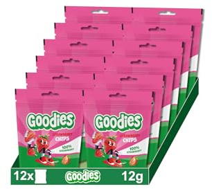 Goodies, Snack para Niños, Chips de Fresa, 100% fresas, sin azúcares añadidos, fuente natural de fibra, Pack de 12x12gr