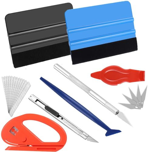 8 Stück Rakel für Folie, Rakel Set für Tönungsfolie Auto,Folierungs Werkzeug Set für Wrap Auto,2 Filzrakel Rakel,Folierung Rakel,Cutter,Messer mit 10 Klingen,Folierungs Werkzeug Kit