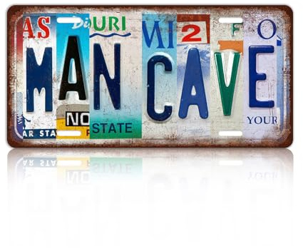 Vintage Man Cave Metal Tin Sign License Plate Wall Decor for Home Bar Pub 12 x 6 Inches