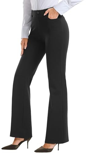 Stelle Women 28/30/ 32 Bootcut Dress Pants Business Casual Work Pants with Pockets Pull On Regular Slacks for Office (32 Black, Large)