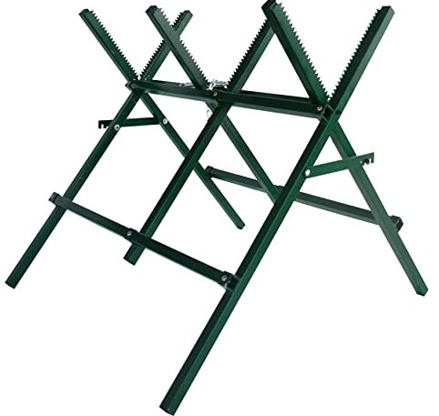 Mini Tang Log Sawhorse - Sawbuck plegable portátil de 30 x 32 x 31 pulgadas con altura y ancho ajustables, construcción de hierro resistente para cortar leña, trabajos de motosierra y carpintería