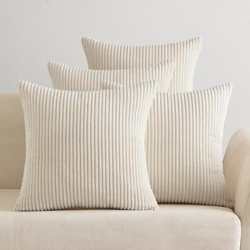 EMEMA Kissenbezug 45x45 cm Weihnachten Kordsamt Kissenbezüge 4er Set Dekokissen Sofakissen Kord Kissenhülle Zierkissenbezug Dekorative Cord Kissen Weiche für Sofa Wohnzimmer Schlafzimmer Creme