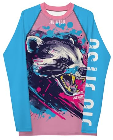 Jiu Jitsu No Gi Men's Rash Guard Honey Badger - BJJ, MMA, Martial Arts, Compression White