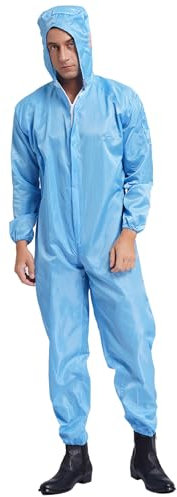 TiaoBug Tuta da Lavoro Uomo Donna Tuta Protettiva con Cappuccio Indumento di Protezione Tuta per Operaio Verniciatura a Spruzzo Tuta da Pittore Overall Jumpsuit Tuta Monouso Azzurro L