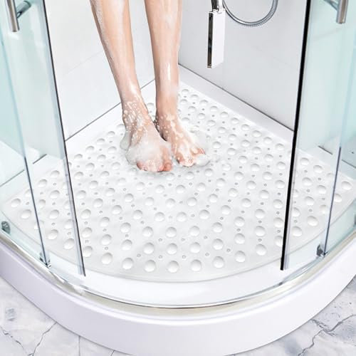 Dricar Eck-Duschmatte rutschfest 70 x 70 cm, Große Duscheinlage rutschfest Antirutschmatte Halbrund mit Saugnäpfen und Abflusslöchern, Maschinenwaschbar (Weiß)