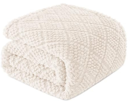 Whale Flotilla Fuzzy Fleece Throw Blanket for Sofa, Couch, Bed, 130x150 CM Soft Fluffy Jacquard Waffle Blankets for All Season, Lightweight and Warm, Ivory