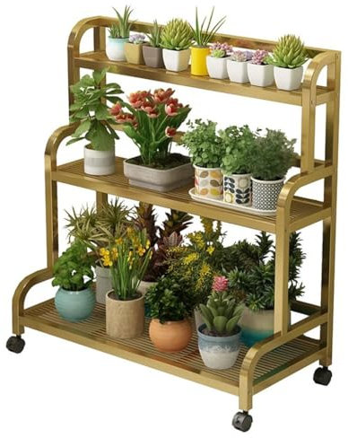 Carrello portafiori in metallo a 3 ripiani, scaffale portaoggetti for fiori, scaffale portafiori mobile, scaffale portapiante con ruote for interni ed esterni, for più piante, for interni, casa, ester