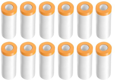 QUARKZMAN 12 Rollos de Película de Enmascarar Pre-Cintada 35.4 x65.6Ft Cinta y Cubierta de Plástico para Pintores con Cinta Lámina de Plástico para Cubrir Pintura de Automóviles