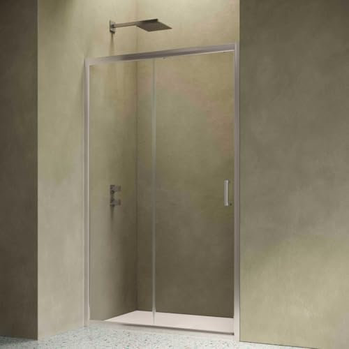 Siro Cabina de ducha para nicho con 1 puerta corredera (49 x 120 x 190 cm) | Serie Zodiaco, de aluminio/cristal, fácil de instalar, estilo clásico, fabricada en Italia, color plata/transparente –