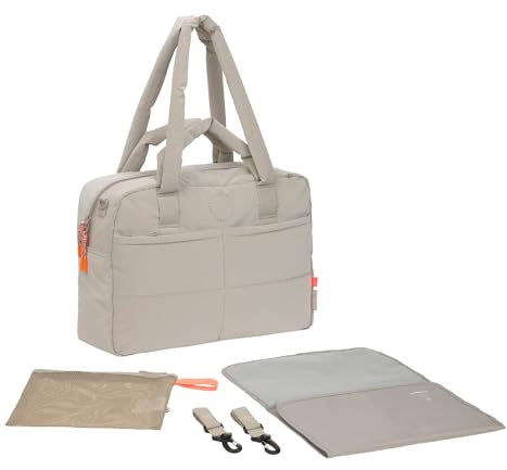 LÄSSIG Baby Changing Bag with Carry Handle and Changing Mat, Pram Attachment, Water-Repellent/GRE Everyday Bag, Beige