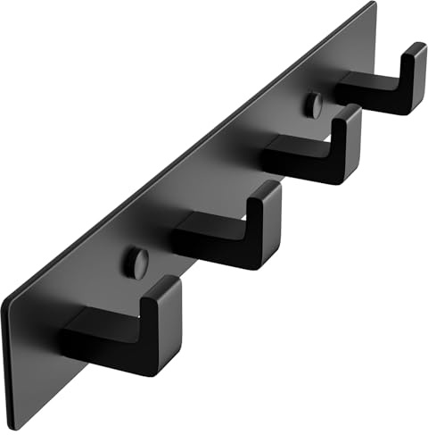 GWAAZXGZ Black Coat Rack Wall Mount - 12.5 inch Modern Metal Hook Rail with 4 Right-Angle Hooks, Drill-Mounted Organizer for Coats, Hats, Bags in Entryway, Bathroom, Bedroom (1 Pack)
